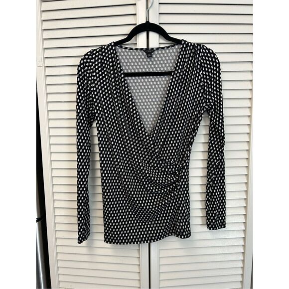 Ann Taylor Black White Polka Dot Wrap Blouse, Sz XS - Picture 4 of 6